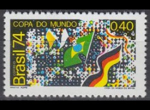 Brasilien Mi.Nr. 1445 Fußball WM 1974, Flaggen Brasilien + Deutschland (0,40)