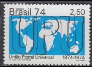 Brasilien Mi.Nr. 1453 100J. Weltpostverein UPU, Weltkarte (2,50)