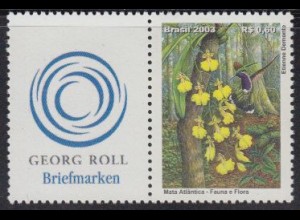 Brasilien Mi.Nr. 3331Zf Grußmarke Tropenwald mit Kolibri + Orchidee (0,60)