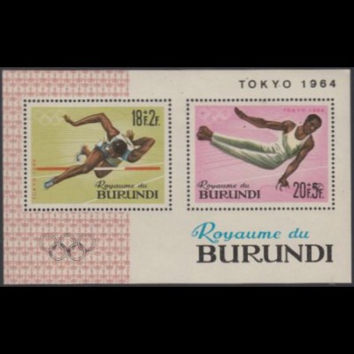 Burundi Mi.Nr. Block 5A Olympia 1964 Tokio, Hochsprung, Turnen, gezähnt