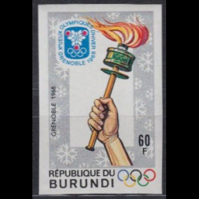 Burundi Mi.Nr. 392B Olympia 1968 Grenoble, Olympische Fackel, ungezähnt (60)