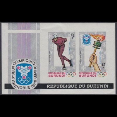 Burundi Mi.Nr. Block 26B Olympia 1968 Grenoble, Eisschnelllauf, Fackel ungezähnt