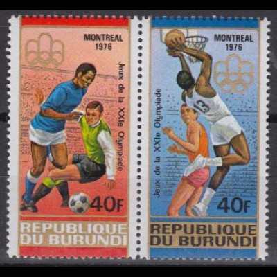 Burundi Mi.Nr. Zdr.1269-70A Olympia 1976 Montreal, Fußball Basketball, gezähnt