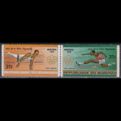 Burundi Mi.Nr. Zdr.1273-74A Olympia 1976 Montreal, Turnen Hürdenlauf, gezähnt
