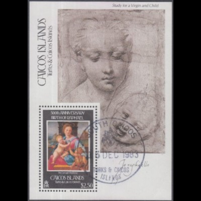 Caicos-Inseln Mi.Nr. Block 3 500.Geb. Raffael, Madonna mit Kind