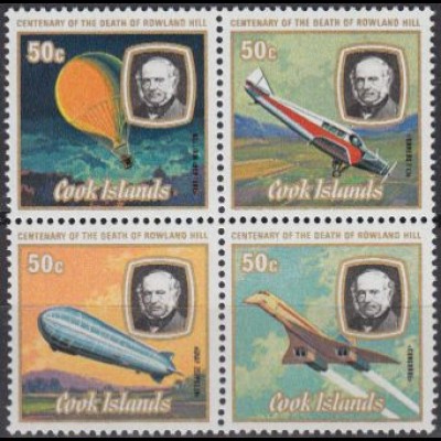 Cook-Inseln Mi.Nr. Zdr.611-14 Rowland Hill, Ballon-Junkers F13-Zeppelin-Concorde