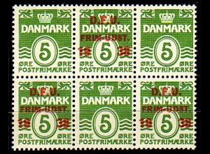 Dänemark Mi.Nr. 243+198II 10. Dän. Philatelistentag, 6er-Block (je 3x 198II+243)