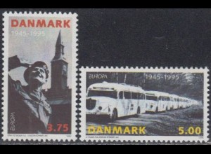 Dänemark Mi.Nr. 1100+01 Europa 95, Frieden+Freiheit, Beend.2.Weltkrieg (2 Werte)