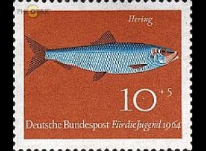 D,Bund Mi.Nr. 412 Jugend 64 Fische, Hering (10+5)