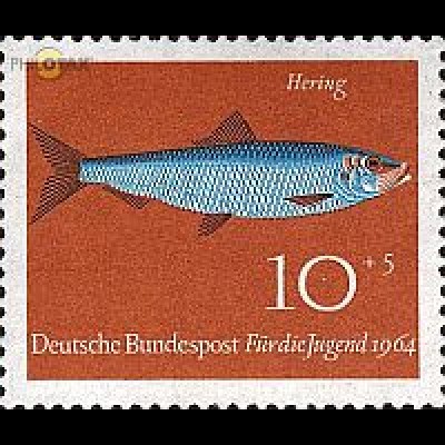 D,Bund Mi.Nr. 412 Jugend 64 Fische, Hering (10+5)