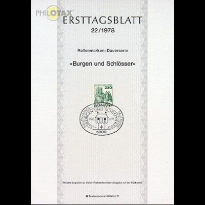 D,Bund Mi.Nr. 22/78 Freim. Burgen und Schlösser (Marke MiNr.999)