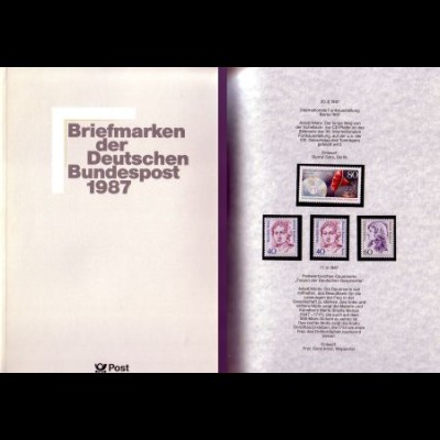 D,Bund Jahrbuch 1987 mit Marken Bund + Berlin in Taschen (Post)