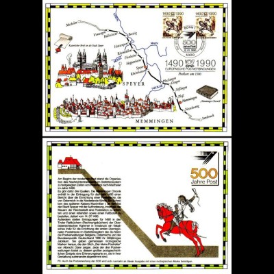 D,Bund Mi.Nr. 1445+Bln 860 Postreiter (Erinnerungskarte 500 Jahre Post)