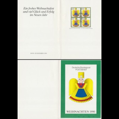 D,Bund Mi.Nr. 1487 Weihnachten 1990 Rauschgoldengel, Postdienst (Viererblock)