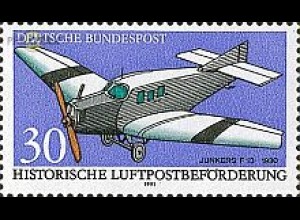 D,Bund Mi.Nr. 1522 Historische Luftpostbeförderg., Junkers F 13 (30)