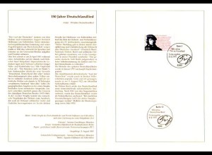 D,Bund Blatt 33/91 150 J. Deutschlandlied, v. Fallersleben (Marke MiNr.1555)