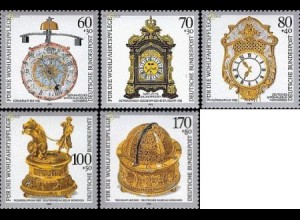 D,Bund Mi.Nr. 1631-1635 Wohlf.92 Alte Uhren (5 Werte)
