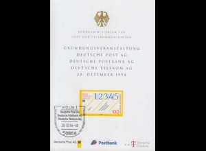D,Bund Mi.Nr. 1659 Neue Postleitzahlen, Gründung der Post-Aktiengesellschaften 