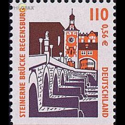 D,Bund Mi.Nr. 2140D Sehensw., Brücke Regensburg, unten geschn. (110Pf/0,56€)