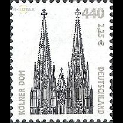 D,Bund Mi.Nr. 2206 Sehenswürdigk., Kölner Dom (440Pf/2,25€)