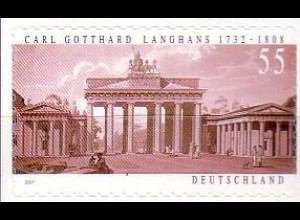 D,Bund Mi.Nr. 2636 275. Geb. Langhans, Brandenburger Tor, selbstklebend (55)