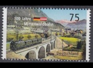 D,Bund Mi.Nr. 2951 100J. Mittenwaldbahn, Zug auf dem Viadukt (75)