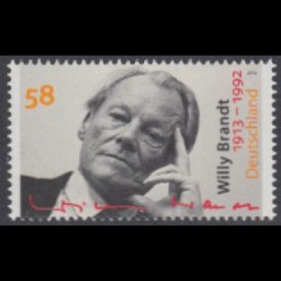 D,Bund Mi.Nr. 3037 100.Geb. Willy Brandt, Bundeskabzler, Friedensnobelpreis (58)