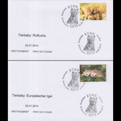 D,Bund Mi.Nr. 3047-48 Tierbabies, Fuchs und Igel (2 Briefe)
