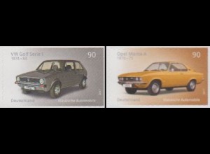 D,Bund MiNr. 3301-02 a.Fol. VW Golf, Opel Manta,skl a.Folienbog (2 Werte)