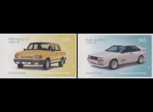 D,Bund MiNr. 3378-79 Klassische Automobile, Audi quattro, Wartburg 1,3, skl (2W)