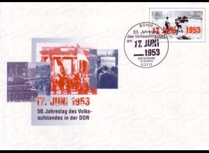 D,Bund Mi.Nr. USo 59 Gedenkumschlag Volksaufstand 53, ESSt Bonn (WSt.MiNr.2342)