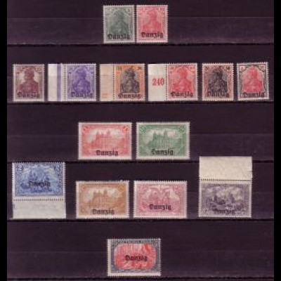 D, Danzig Mi.Nr. 1-15 Marken des Deutschen Reiches mit Aufdruck "Danzig" (15 W.)