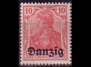 D, Danzig Mi.Nr. 2 Deutschen Reiches, MiNr. 86 II mit Aufdruck "Danzig" (10Pf)