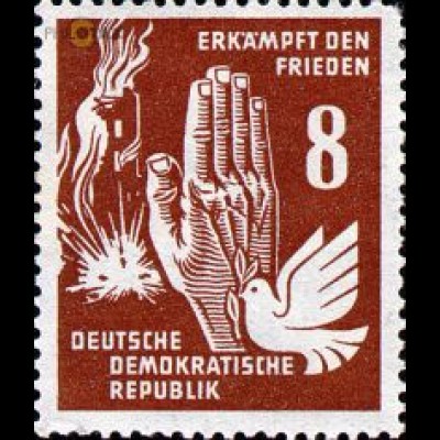D,DDR Mi.Nr. 277 Friedenstag 1950, Bomben auf Häuser, Hand, Taube (8)