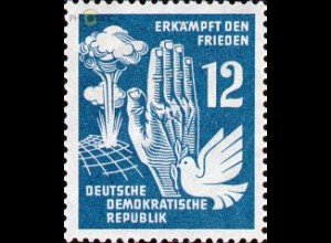 D,DDR Mi.Nr. 278 Friedenstag 1950, Erde, Atombombe, Hand, Taube (12)