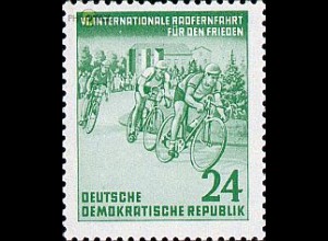 D,DDR Mi.Nr. 355 6. Int. Friedensfahrt, Radrennfahrer auf der Strecke (24)