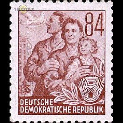 D,DDR Mi.Nr. 379 Freim. Ausg. Fünfjahresplan, Odr., Familie + Friedenstaube (84)