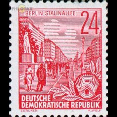 D,DDR Mi.Nr. 414 Freim. Ausg. Fünfjahresplan, Bdr., Stalinallee (24)
