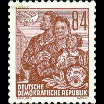 D,DDR Mi.Nr. 422 Freim. Ausg. Fünfjahresplan, Bdr., Familie + Friedenstaube (84)