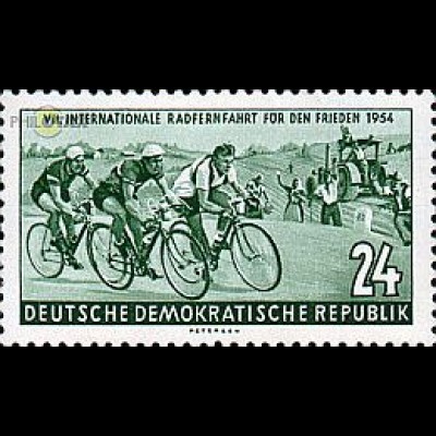 D,DDR Mi.Nr. 427 7. Int. Friedensfahrt, Radrennfahrer auf Strecke (24)