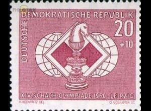 D,DDR Mi.Nr. 787 Schach Olympiade, Springer vor Schachbrett + Weltkugeln (20+10)