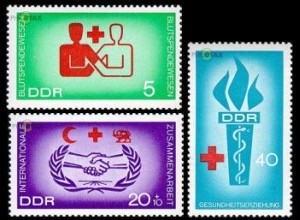 D,DDR Mi.Nr. 1207-09 Blutspendewesen, Gesundheitserziehung (3 Werte)