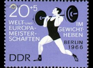 D,DDR Mi.Nr. 1211 WM + EM Gewichtheben, Stoßen (20+5)
