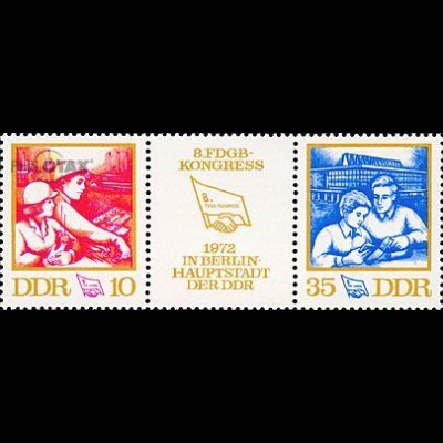 D,DDR Mi.Nr. Zdr.1761-62 FDGB (Dreierstr.m.Zf.)