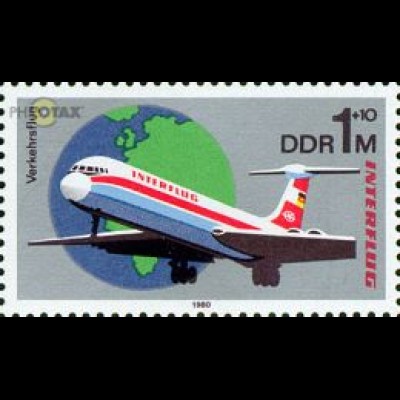 D,DDR Mi.Nr. 2520 interflug + AEROSOZPHILEX, Flugzeug IL62 + Erdkugel (1 M + 10)