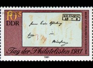 D,DDR Mi.Nr. 2646 Tag der Philatelisten, Brief von Friedrich Engels (10+5)
