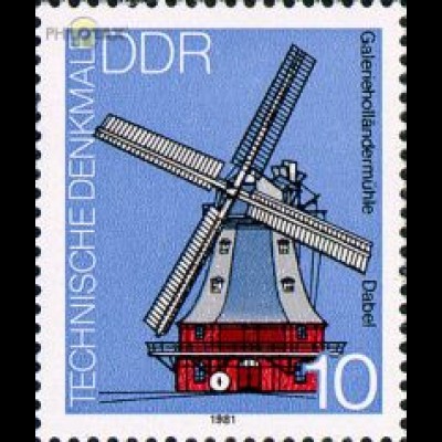 D,DDR Mi.Nr. 2657 Windmühlen, Galerie-Holländermühle, Dabel (10)