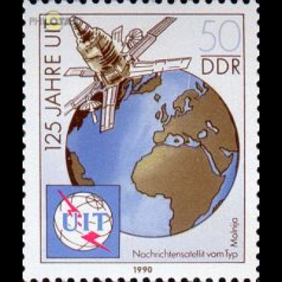 D,DDR Mi.Nr. 3335 Int. Fernmeldeunion, Nachrichtensatellit vor Erdkugel (50)