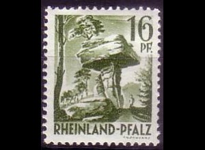 D,Franz.Zone,Rheinl.Pfalz Mi.Nr. 6 Freimarke, Teufelstisch dunkelolivgrün (16 Pf)
