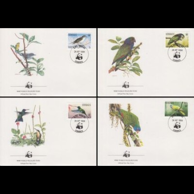 Dominica Mi.Nr. 836-39 Weltweiter Naturschutz, Vögel (4 Briefe)